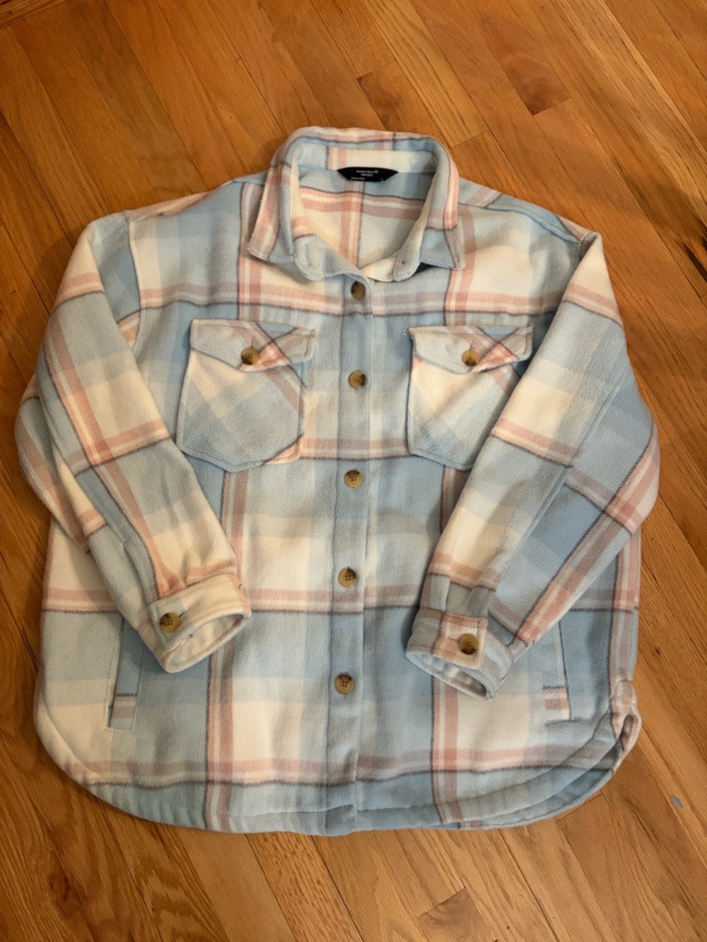 Members Mark Pastel pink and blue Plaid Shacket Jacket